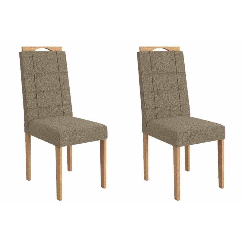 Cadeira de Cozinha Flora 2CAD150 Madeirado Kit 2 Un Carvalho/Boucle Bege Fendi - Kappesberg