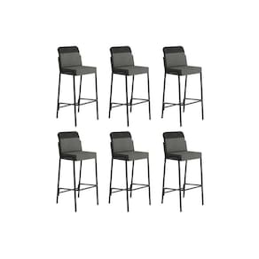 Banqueta de Cozinha Duo 1753 Kit 6 Un Preto/Linho Grafite/Courano Preto - Carraro