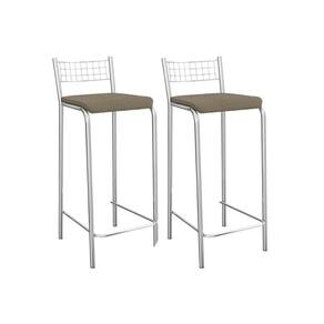 Banqueta de Cozinha Gênova 2B705CR Aço Kit 2 Un Cromado/Boucle Bege Fendi - Kappesberg