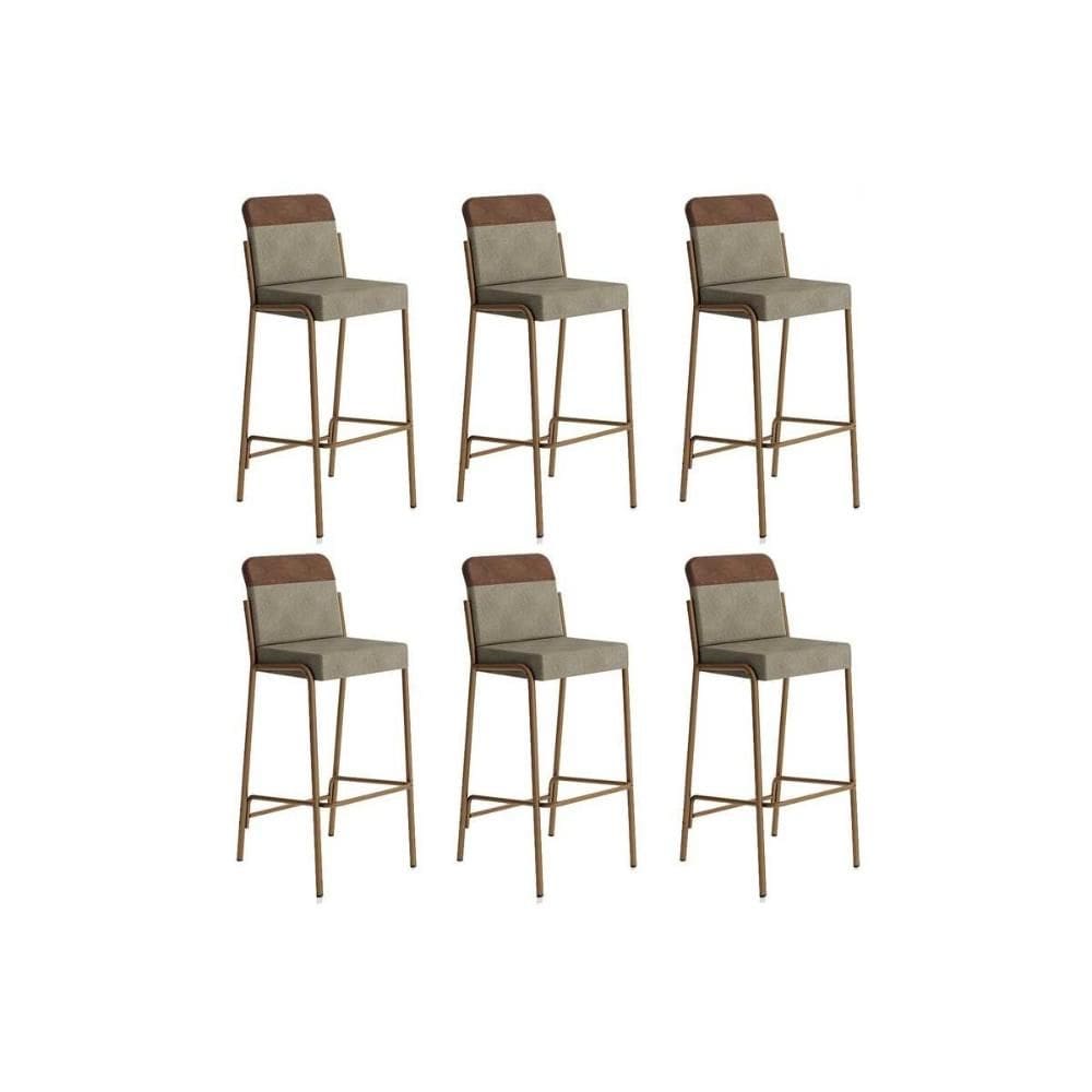 Banqueta Sala de Jantar Duo 1753 Kit 6 Un Rose/Linho Areia/Courano Caramelo - Carraro