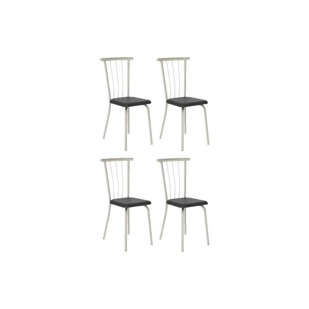 Kit 4 Cadeiras de Cozinha 154 Aço 4 Uni Prata/Courano Preto - Carraro