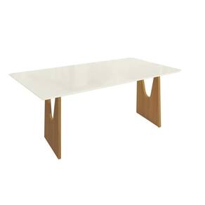 Mesa p/ Cozinha Mila Premium Madeira Maciça c/ Tampo Madeirado c/ Vidro 180x90cm Carvalho/Off White/Vidro Off White - Kappesberg