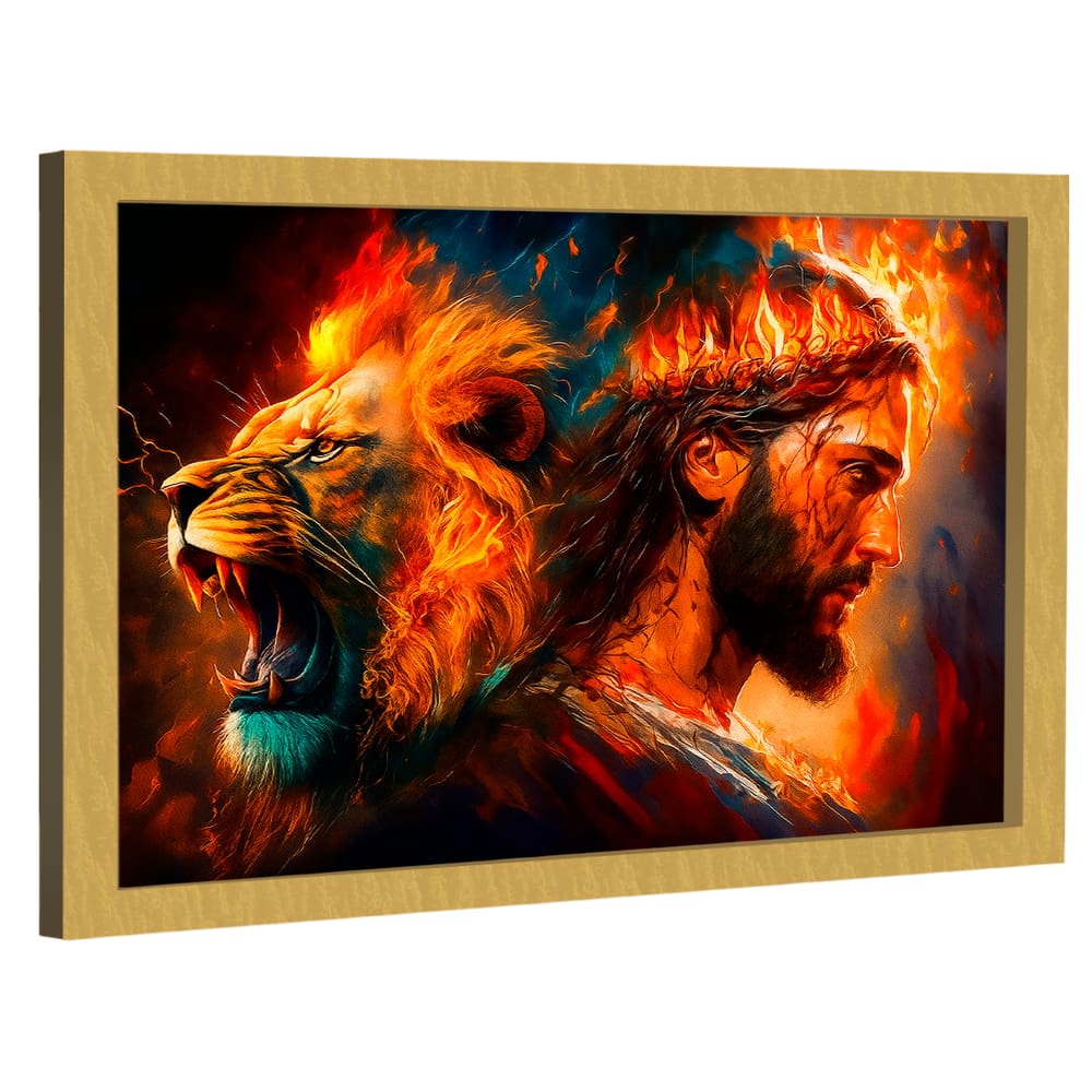 Quadro Decorativo Leão de Judá e Cristo