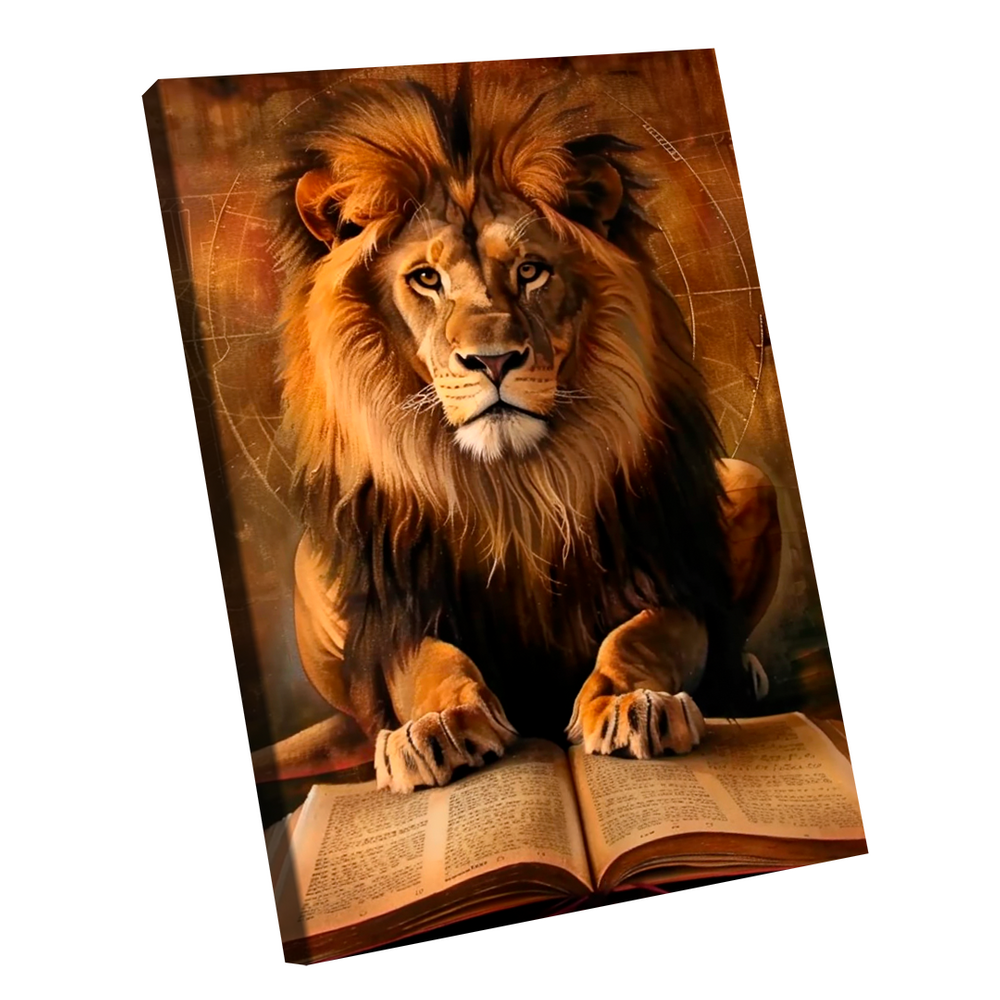 Quadro Decorativo Leão e Bíblia