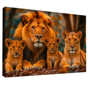 Quadro Decorativo Família De Leões Centrada