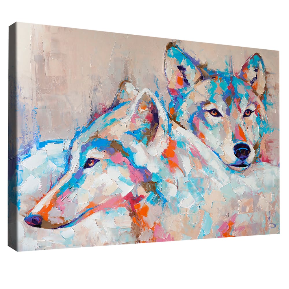 Quadro Decorativo Casal de Lobo Aquarela
