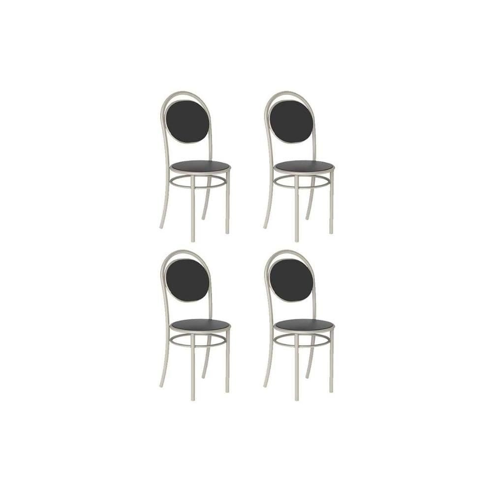 Cadeira de Cozinha 190 Aço Kit 4 Uni Prata/Courano Preto - Carraro