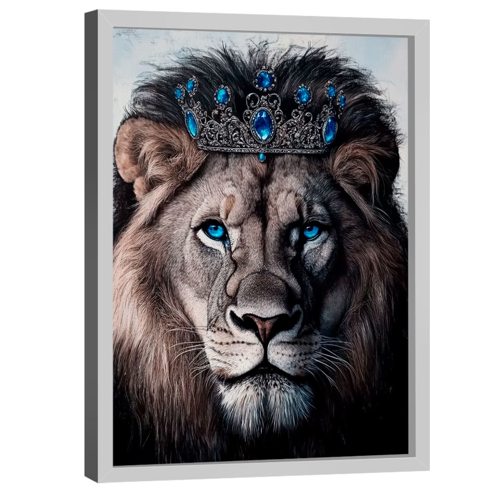 Quadro Decorativo Leão Com Coroa Azul