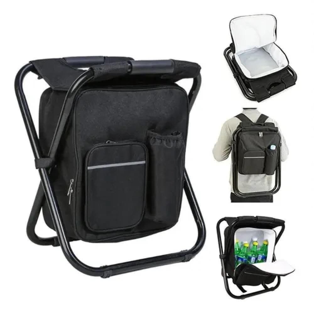 Banqueta Mochila Dobravel Vira Cadeira Bolsa Termica Portatil Multiuso Camping Pesqueiro Pesca 2 E 1 Preto