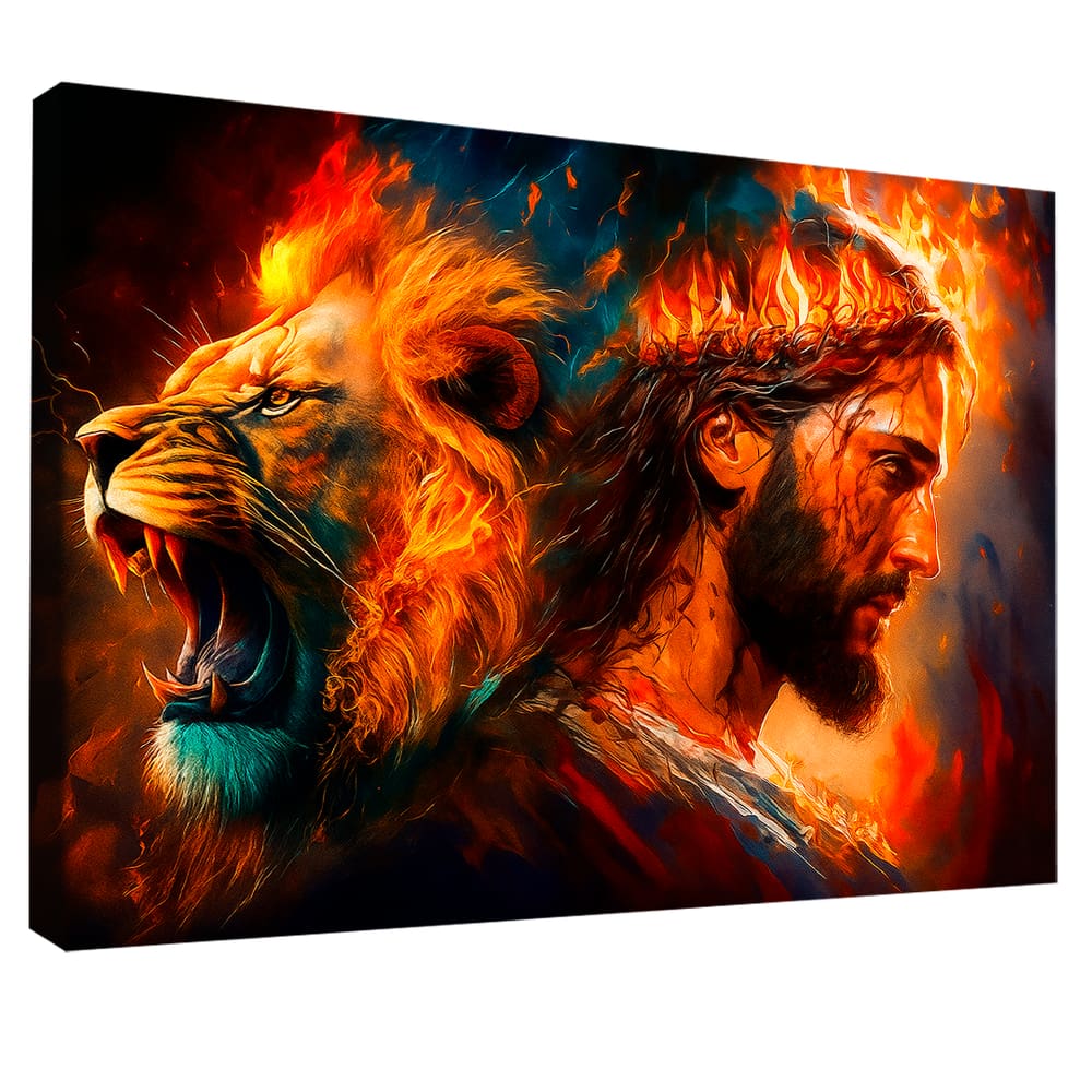 Quadro Decorativo Leão de Judá e Cristo