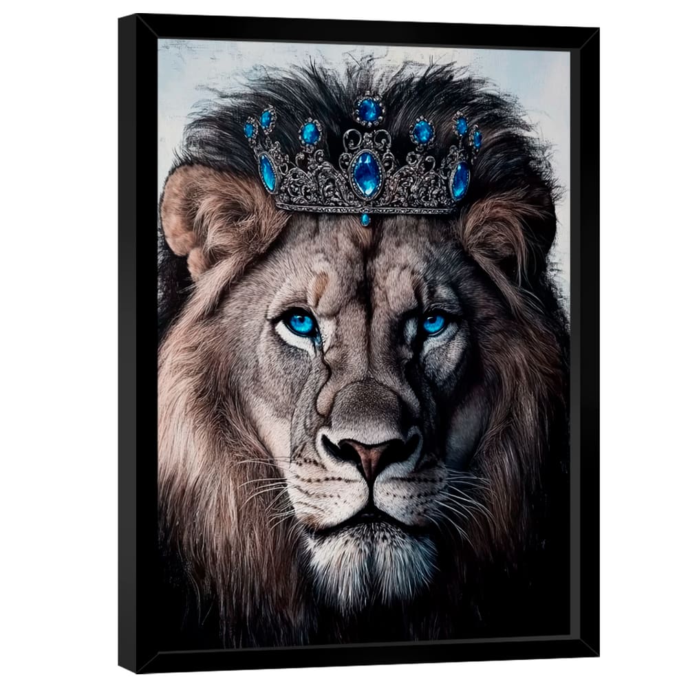 Quadro Decorativo Leão Com Coroa Azul
