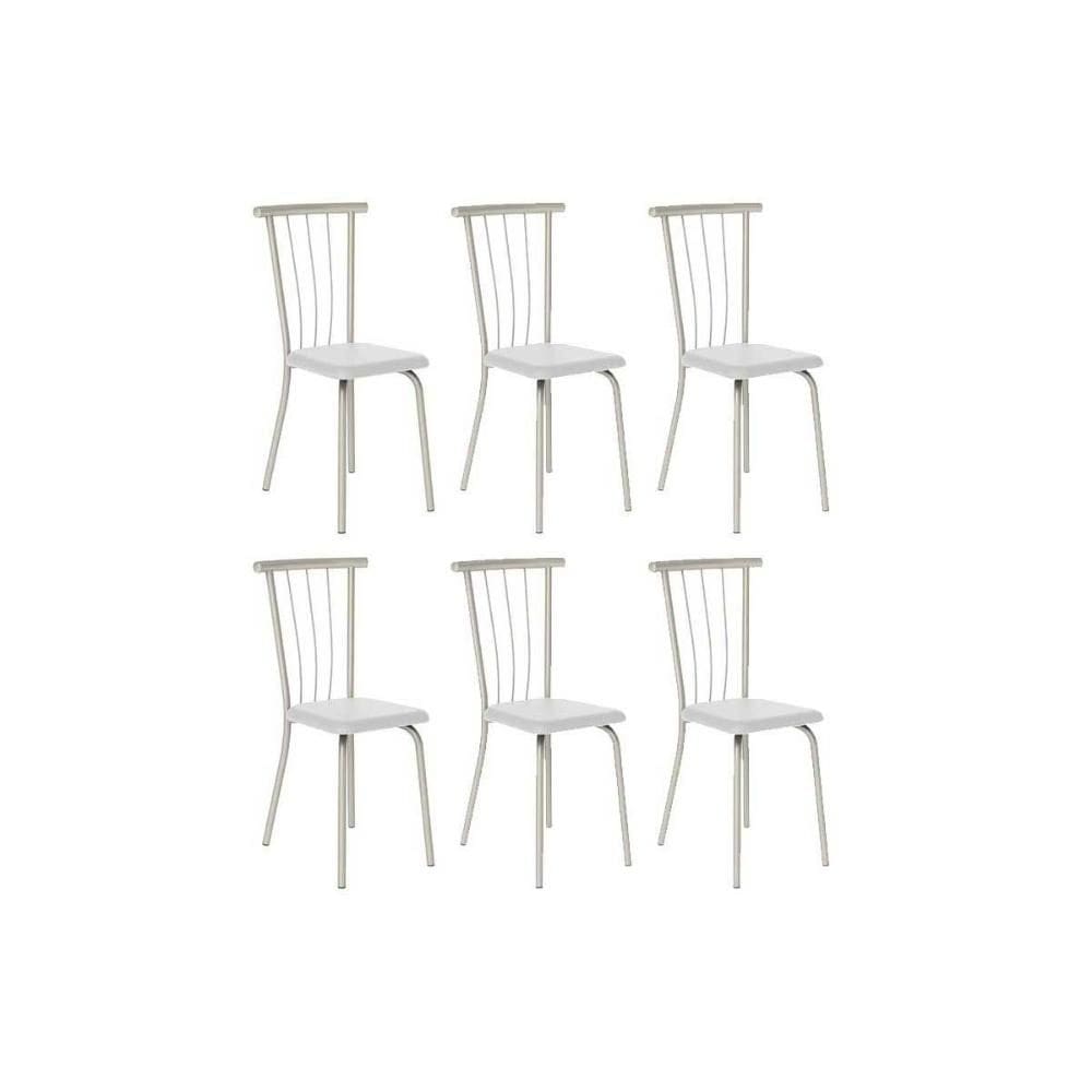 Kit 6 Cadeiras de Cozinha 154 Aço 6 Uni Prata/Courano Branco - Carraro