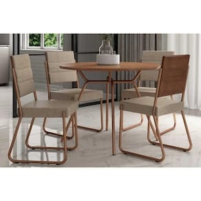 Conjunto: Mesa de Cozinha 1588 Aço c/ Tampo Madeirado 100x100cm e 4 Cadeiras 1736 Rose/Freijo/Nogal - Rose/Areia - Caramelo - Carraro