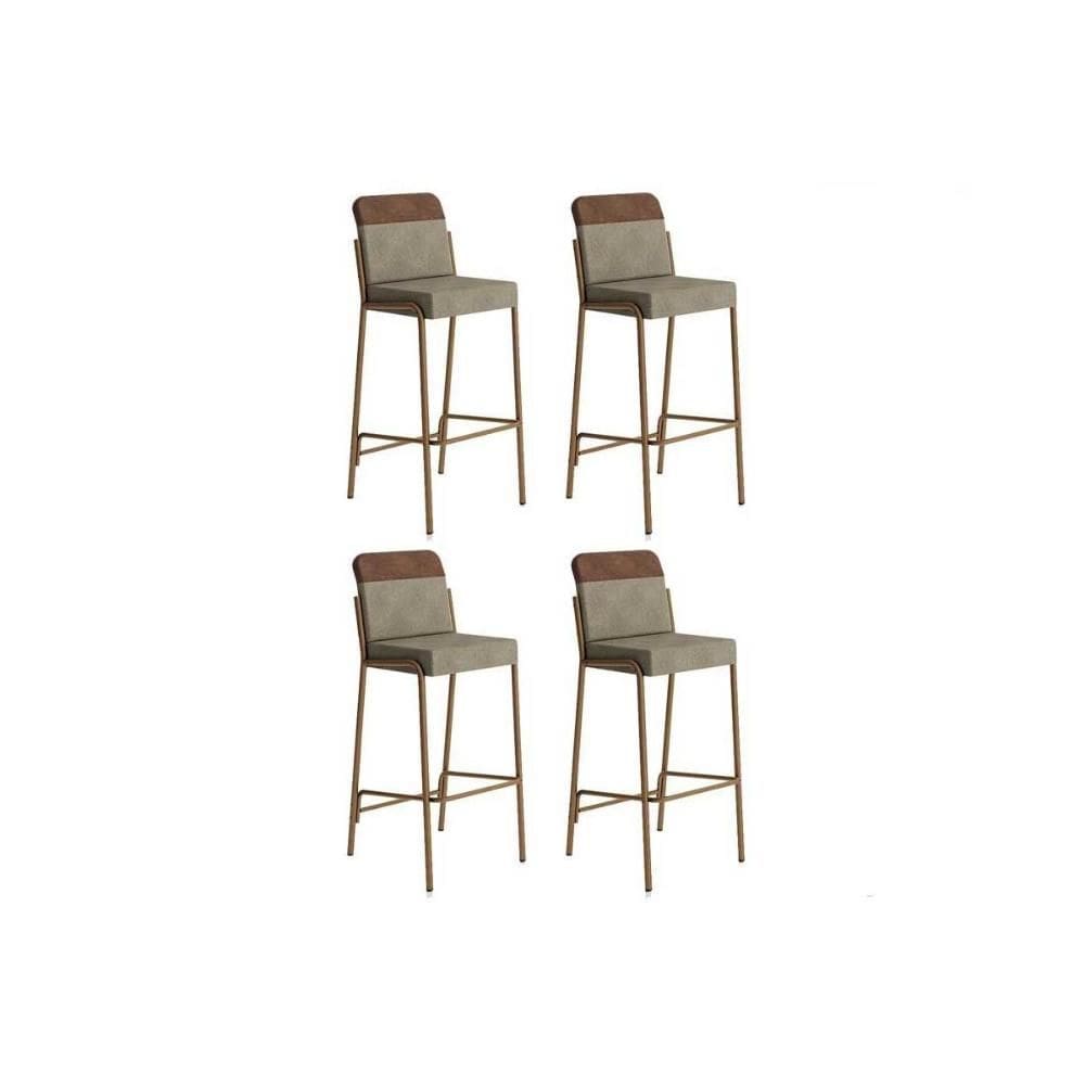 Banqueta Sala de Jantar Duo 1753 Kit 4 Un Rose/Linho Areia/ano Caramelo - Carraro