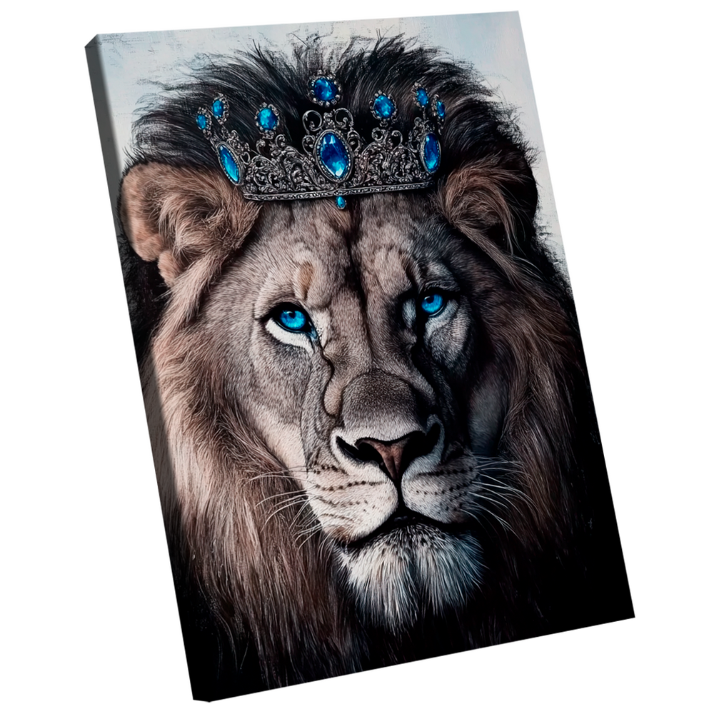 Quadro Decorativo Leão Com Coroa Azul