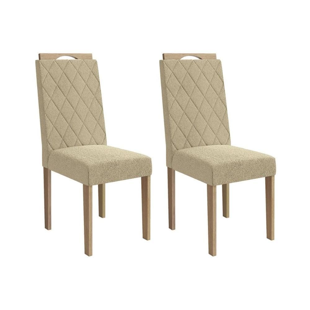 Cadeira de Cozinha Camélia 2CAD153 Madeirado Kit 2 Un Carvalho/Boucle Bege - Kappesberg