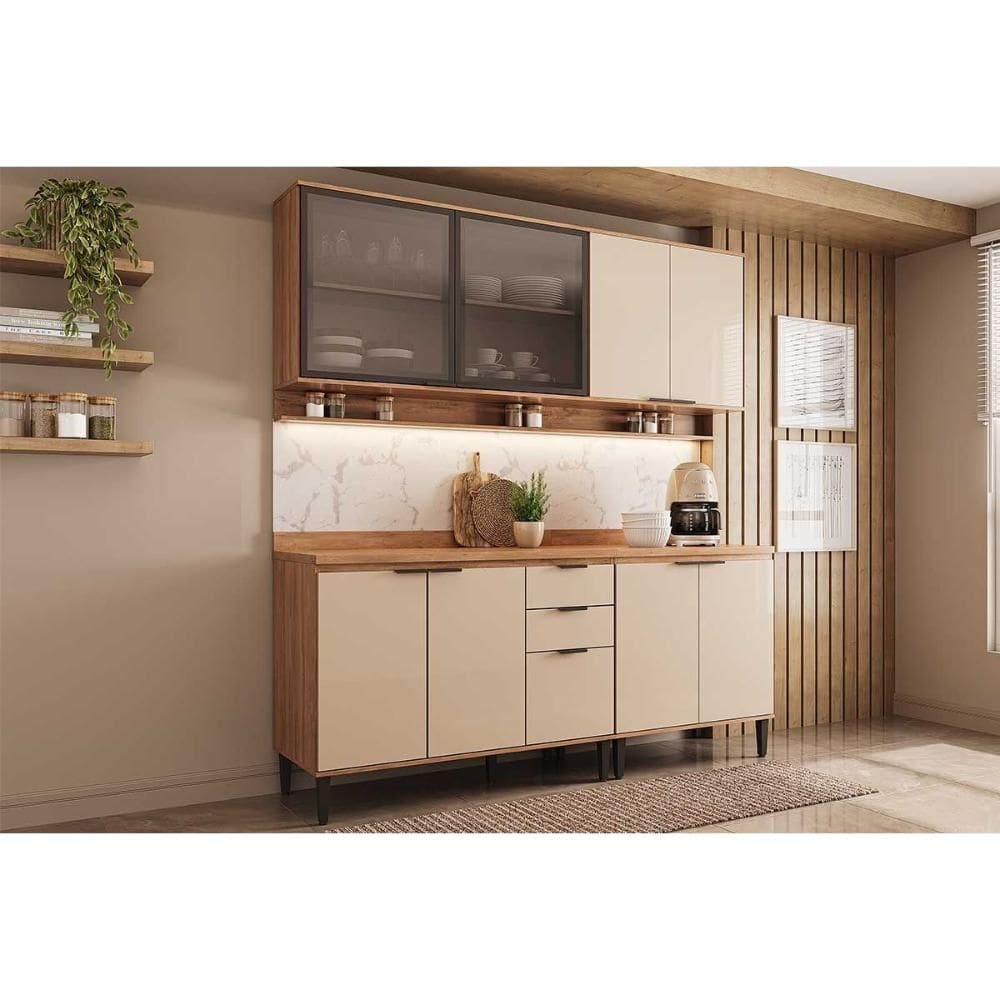 Kit Cozinha Modulada 4 Peças Alpha (2Aéreos+2Balcões) C4P178 Freijo/Off White - Carraro
