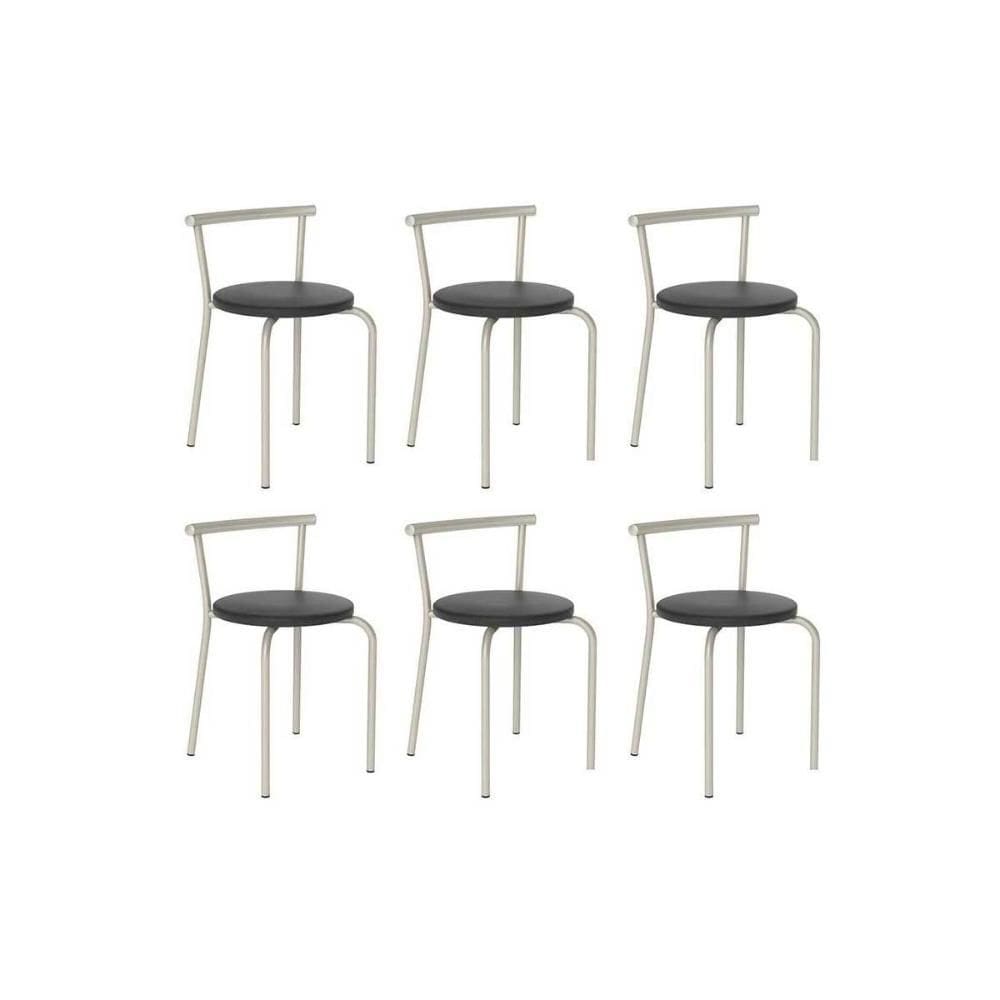 Banqueta de Cozinha 105 Kit 6 Uni Prata/Courano Preto - Carraro
