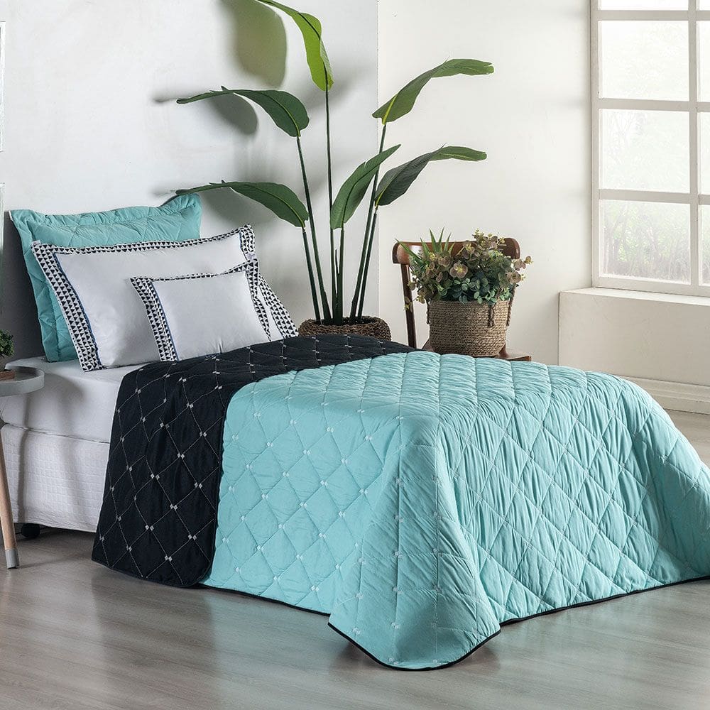 Kit Cobre Leito Dupla Face Solteiro Bordado Renove Hipercal 400 Fios