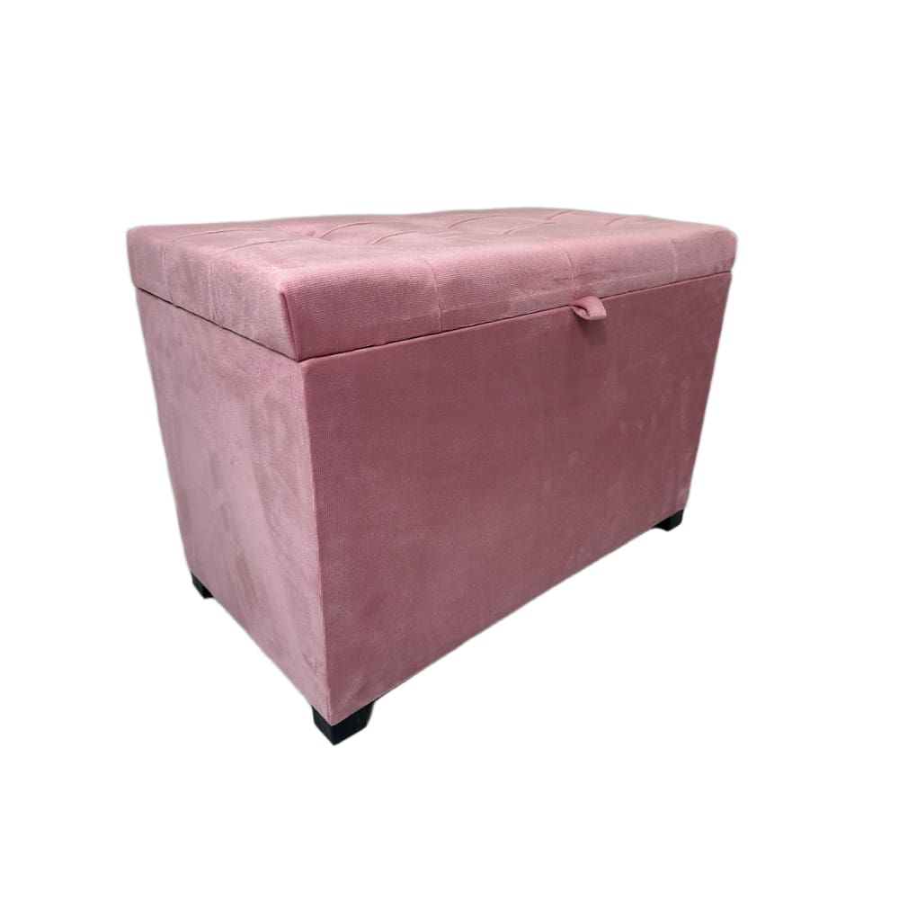 Puff Baú Estofado Em Suede 68 Cm Para Sala, Quarto Em Mdf - Rosa Claro