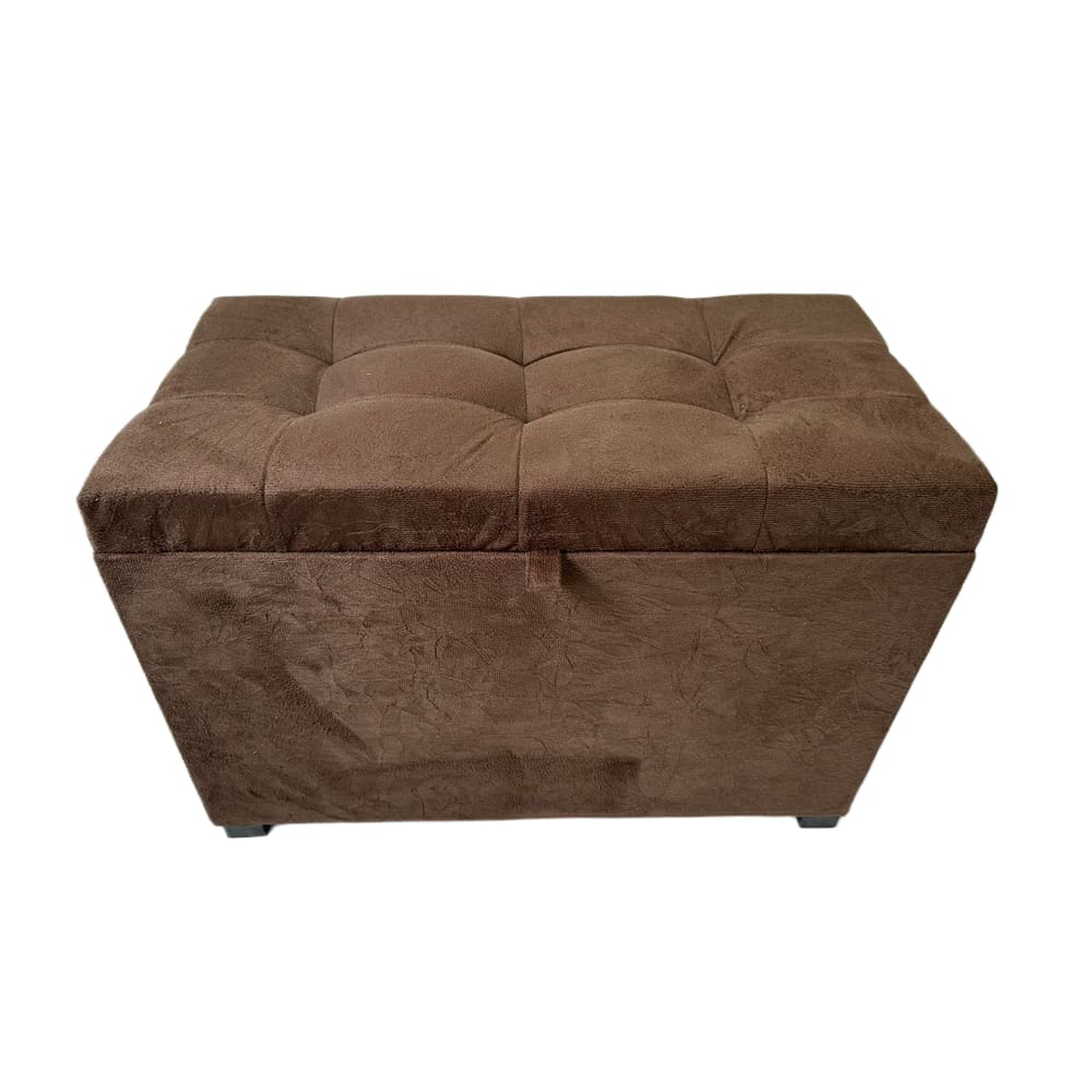 Puff Baú Estofado Em Suede 68 Cm Para Sala, Quarto Em Mdf - Marrom