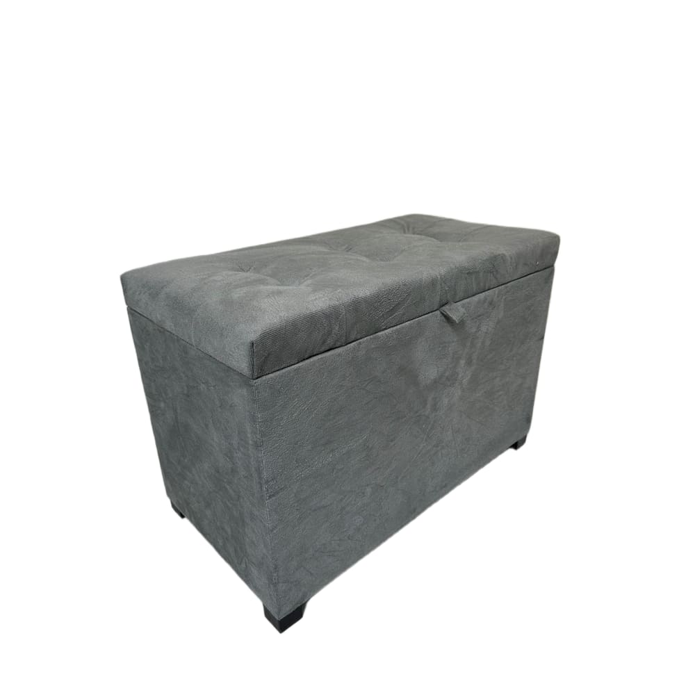 Puff Baú Estofado Em Suede 68 Cm Para Sala, Quarto Em Mdf - Cinza