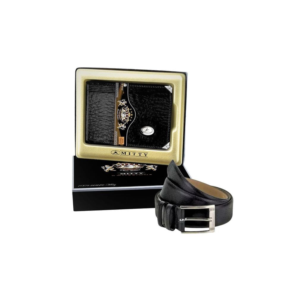 Kit Couro Carteira Média Mitty Cinto Fasolo M1 - Preto - 95