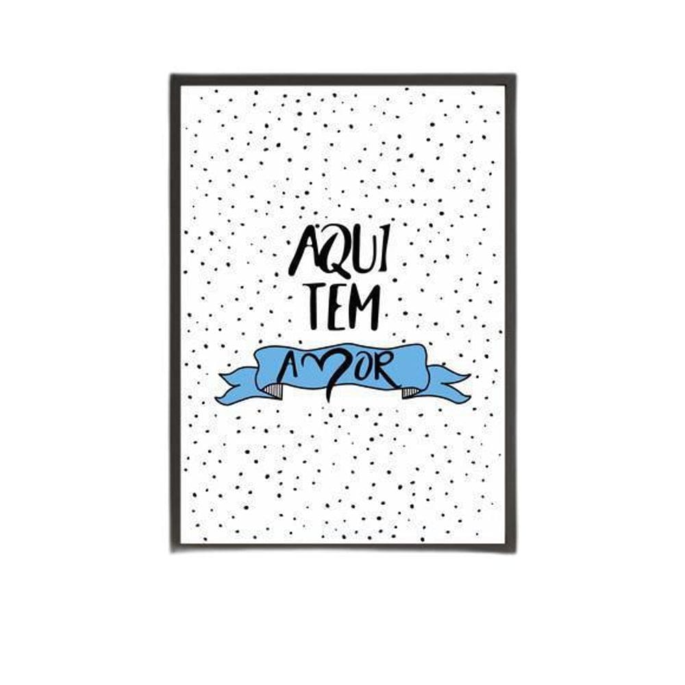 Quadro Aqui Tem Amor- Azul 33X24Cm Moldura Preta