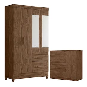 Guarda Roupa Solteiro Madri com espelho e Cômoda Vênus Castanho Wood – Moval