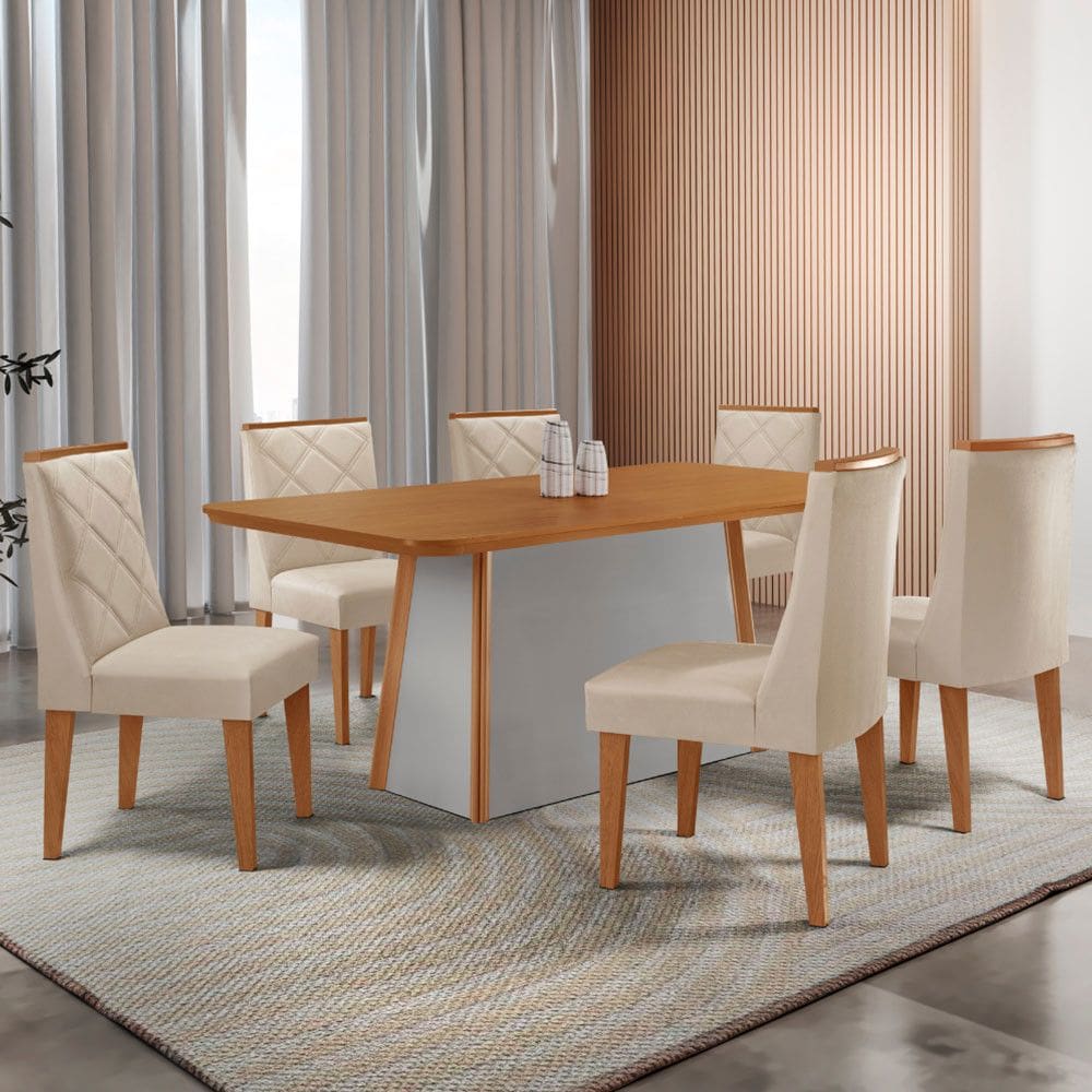Mesa de Jantar Diane 180cm Tampo MDF Laminado com 6 Cadeiras Isadora Moderna Mobília