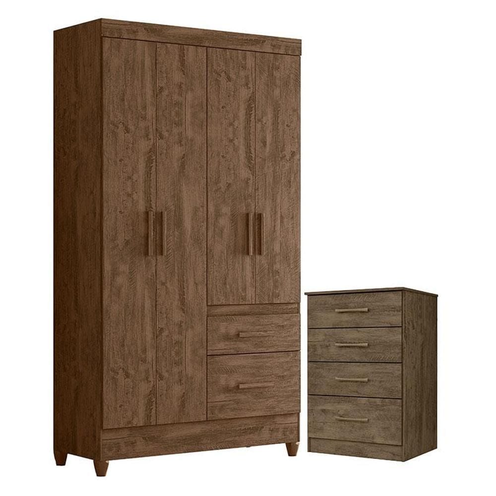 Guarda Roupa Solteiro Madri e Cômoda MS913 Castanho Wood – Moval