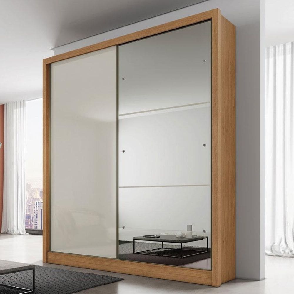 Guarda Roupa Solteiro Ambiente Dante 2 Portas Cumaru 25 Fendi com Espelho – Novo Horizonte