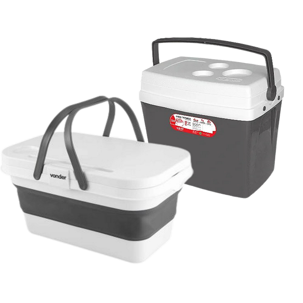 Caixa Térmica 34L Botafogo Cinza + Cesto dobrável Camping