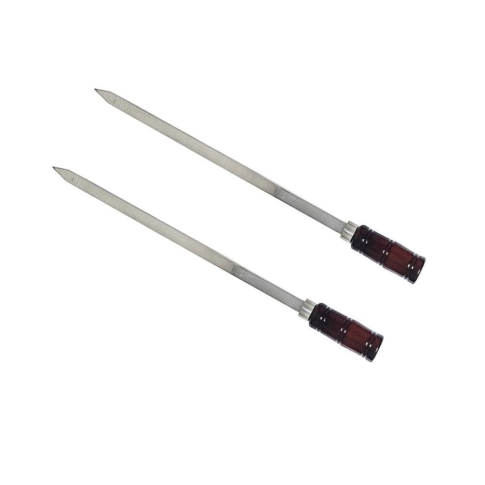 Kit 2 Espetos Para Churrasco 60Cm Alumínio Cabo De Madeira