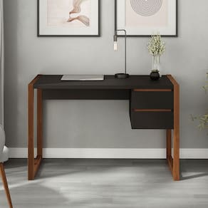 Mesa de Estudo Compacta 118cm Home Office Preto Castanho Madeira Belinda