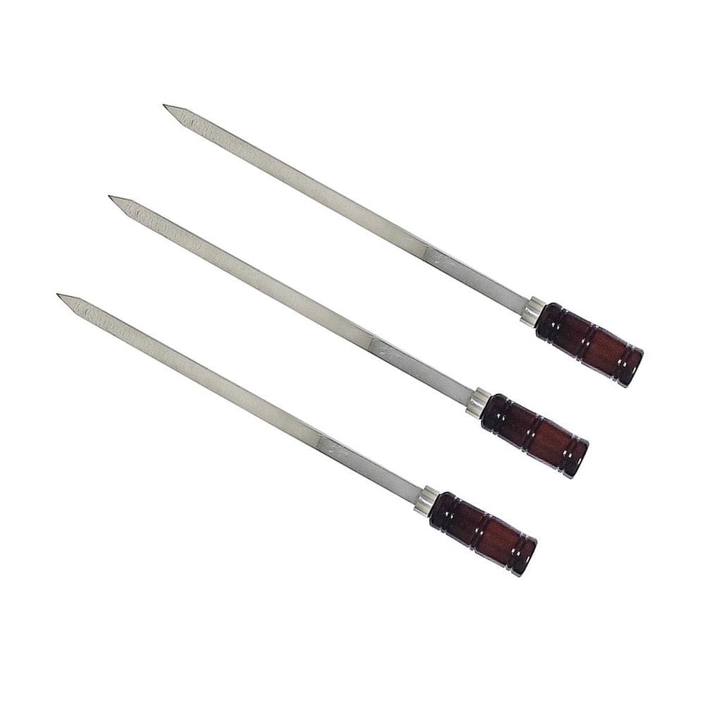 Kit 3 Espetos Para Churrasco 50Cm Alumínio Cabo De Madeira