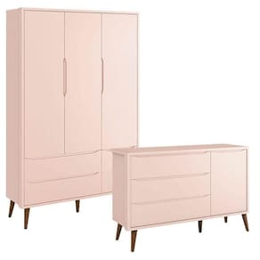 Guarda Roupa Infantil 3 Portas E Cômoda Theo 1 Porta Rosa Com Pés Amadeirados ? Reller