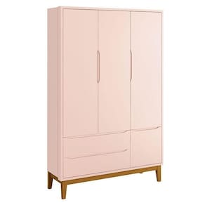 Guarda Roupa Infantil New Classic 3 Portas Rosa Com Pés Madeira ? Reller