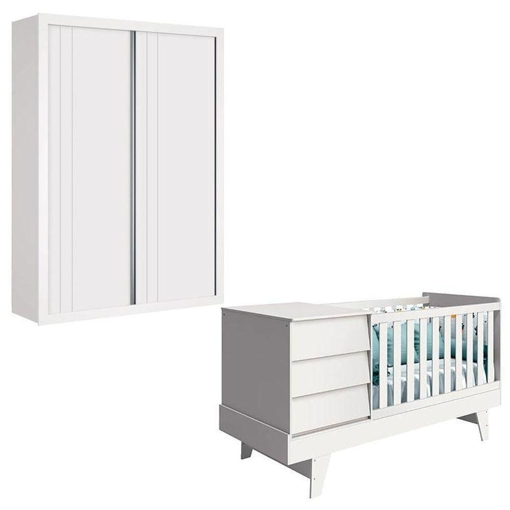 Berço Multifuncional E Guarda Roupa Prince Branco Acetinado ? Reller
