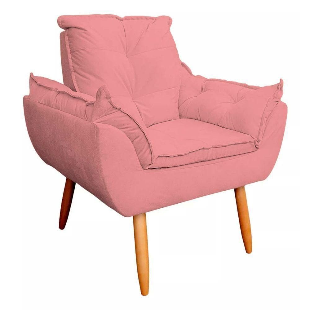 Kit 02 Poltrona Sofá Decorativa Veludo Pés Palito Luxo Reforçada Click rosa