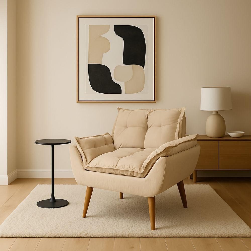 Poltrona Luxo Para Recepção Veludo Sala Espera Clínica Estética bege