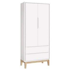 Guarda Roupa Infantil New Classic 2 Portas Branco Com Pés Madeira Natural ? Reller