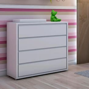 Cômoda Infantil 4 Gavetas Moderna Coleção Sol E Mar Branco