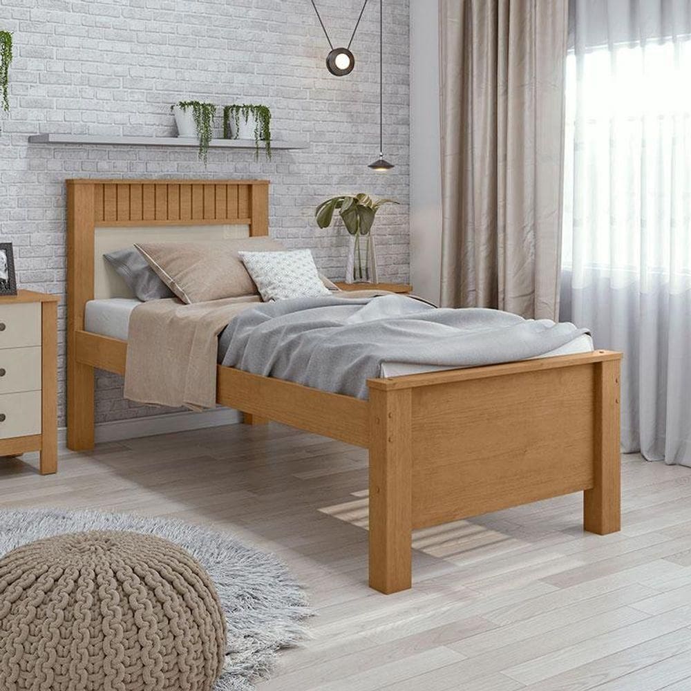 Cama Solteiro Ambiente Athenas 90 Amêndoa Clean Off White - Lopas