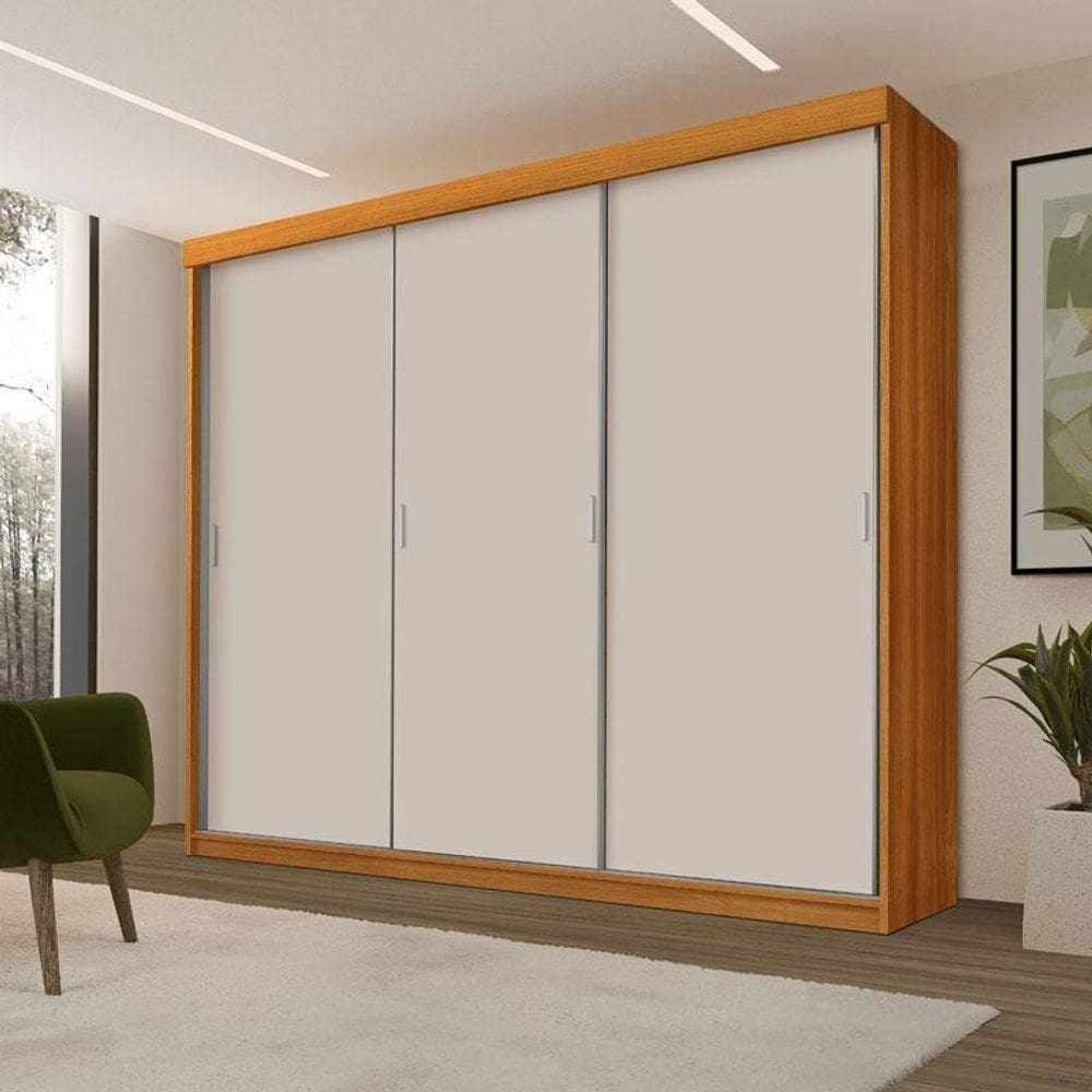 Guarda Roupa Casal Ambiente ímola 3 Portas De Correr Freijó Off White Pina - Luapa