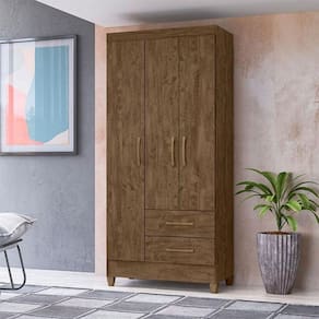 Guarda Roupa Solteiro Ambiente Lima 3 Portas Castanho Wood - Moval