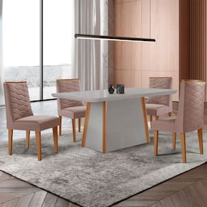 Mesa de Jantar Diane 120cm Tampo MDF Vidro com 4 Cadeiras Safira Moderna Mobília