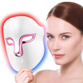Máscara facial LED Light Therapy Auxoliev com 4 cores: vermelho, azul