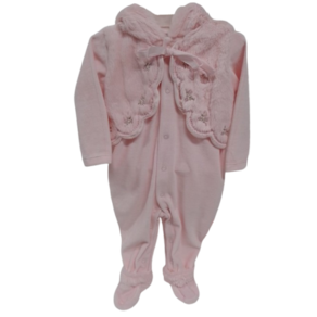 Macacão Longo Plush Bebê Menina Capuz Colete Paraiso 14521