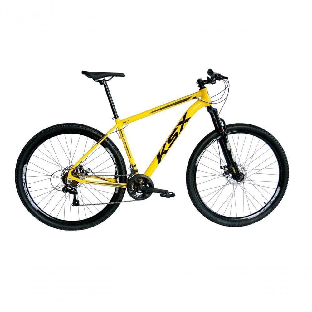 Bicicleta Aro 29 Ksx Sd7 21v Cabos Internos Alumínio Freios A Disco Garfo Suspensão Amarelo Preto Tamanho 21